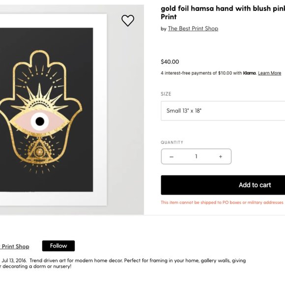 Gold Foil with Blush Evil Eye Art Print (Set of 3) 13”x18” - Society6 Wall Art - Picture 5 of 5
